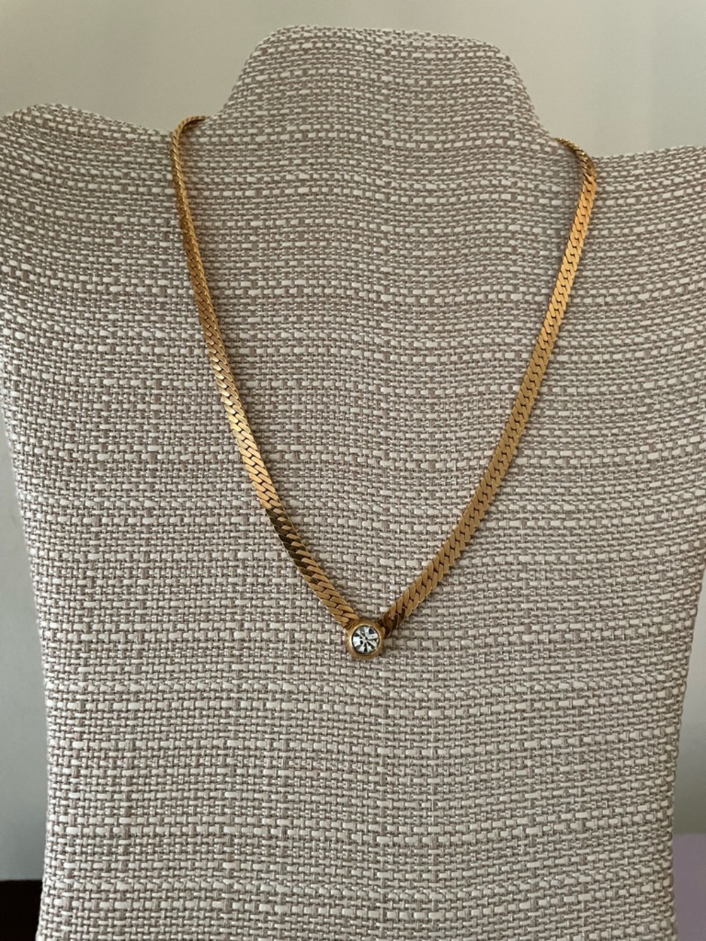 Goldtone curb chain with bezel set crystal necklace